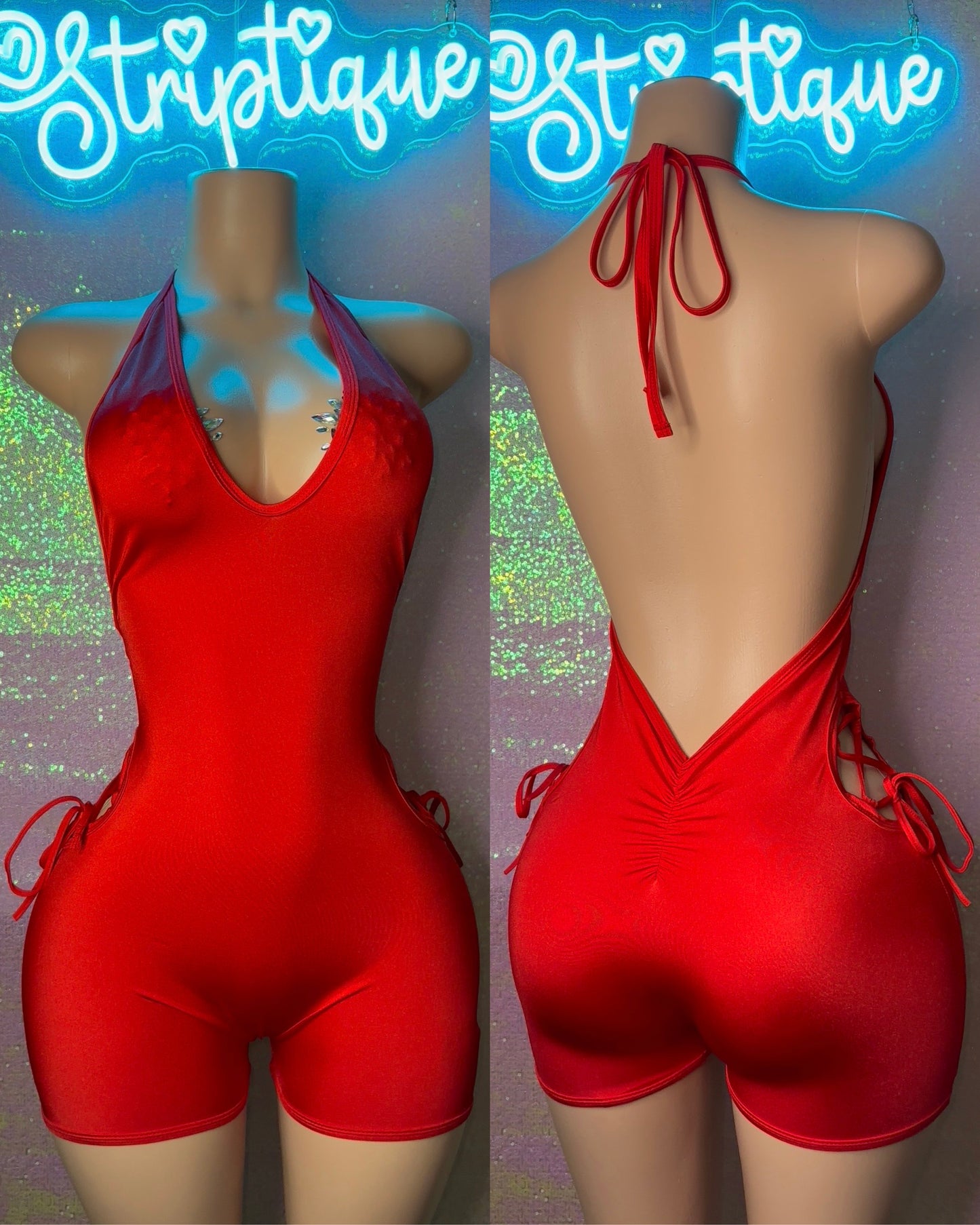 Red BG Butt Scrunch Romper