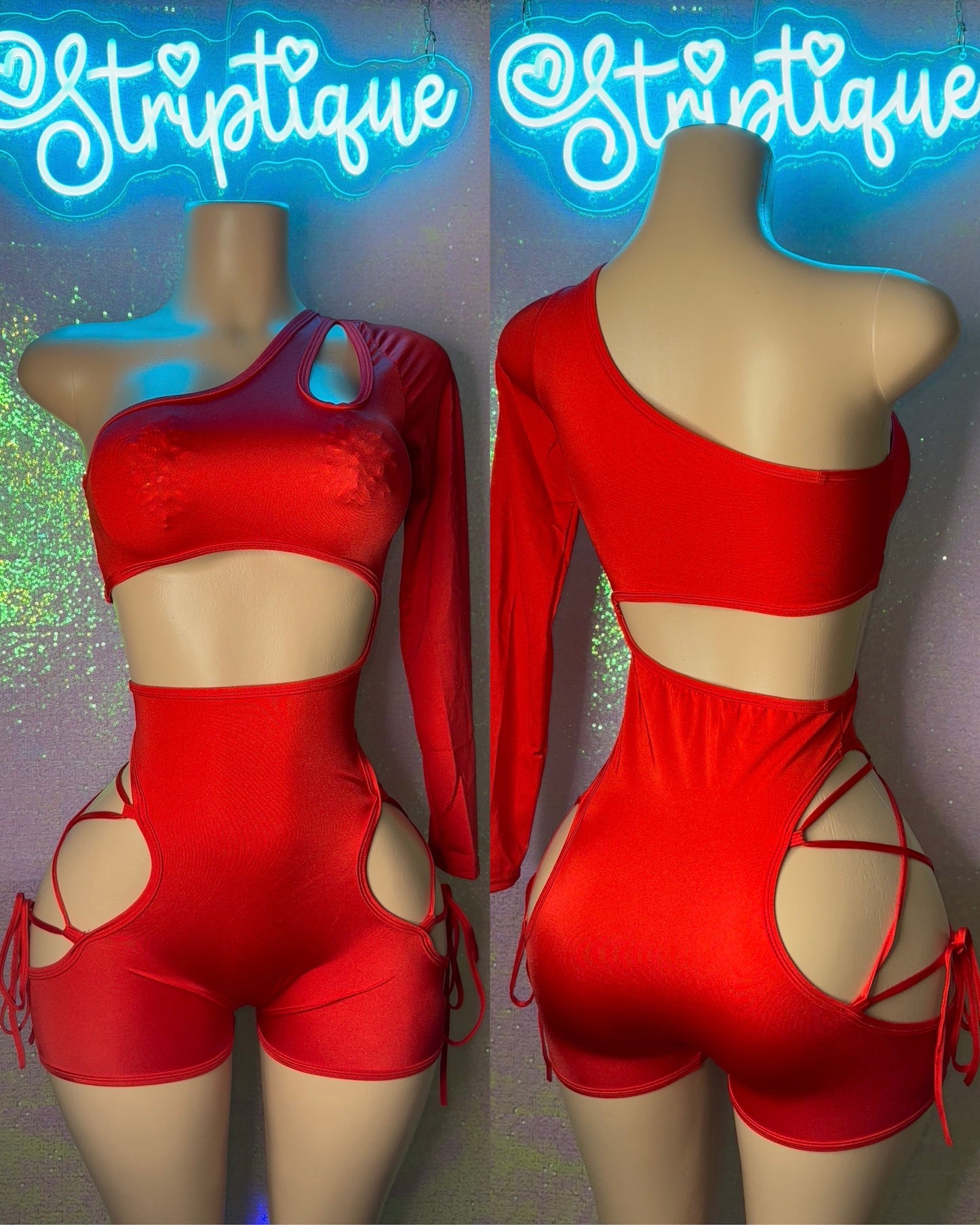 Red BG Split Romper