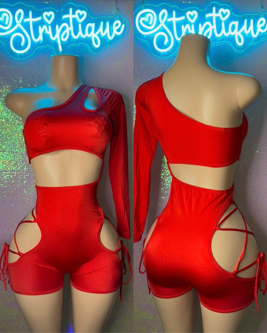 Red BG Split Romper